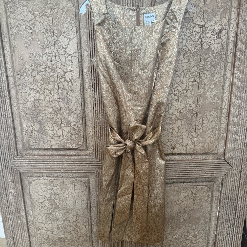 Tadashi Shoji Gold Sheath Dress Square Neck Midi
